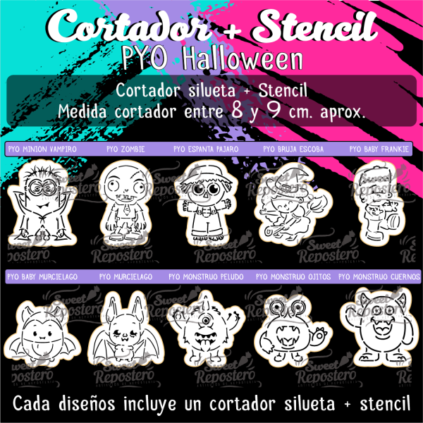 Cortador de Galleta PYO + Stencil Halloween 3