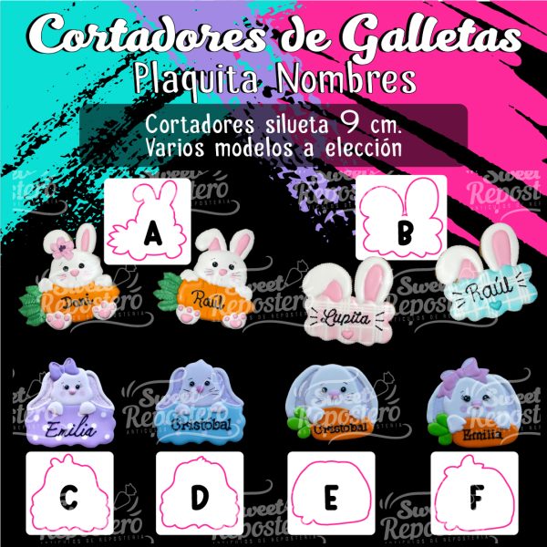 Cortador de Galleta Plaquitas Nombres Pascua