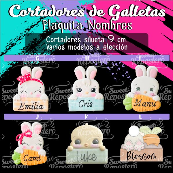 Cortador de Galleta Plaquitas Nombres Pascua.
