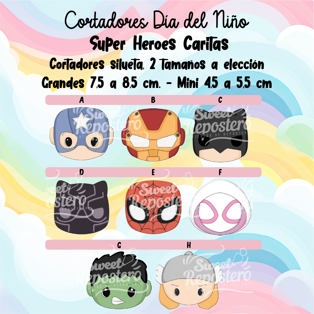 SUPER HEROES CARITA-100 Cortadores De Galleta Super Heroes Caritas - Imagen 1