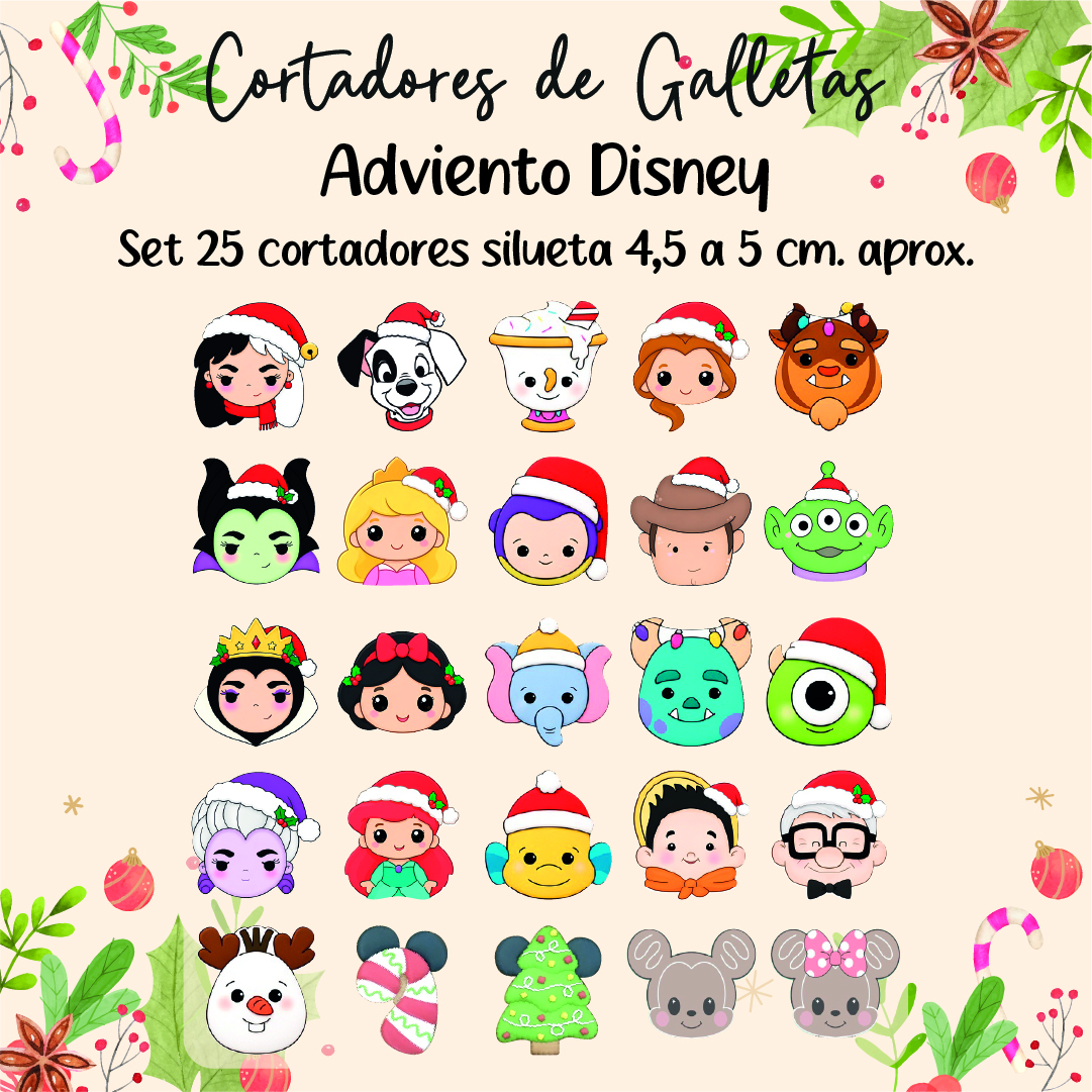 DISNEY-100 Set 25 Mini Cortadores Adviento Disney 5 Cm - Imagen 1